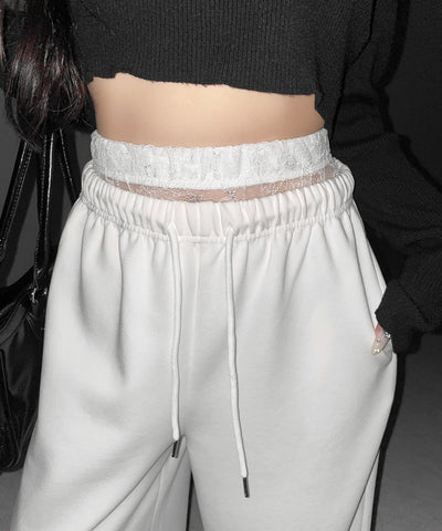 ウエストレースレイヤードスウェットパンツ ／ waist lace layered sweat pants