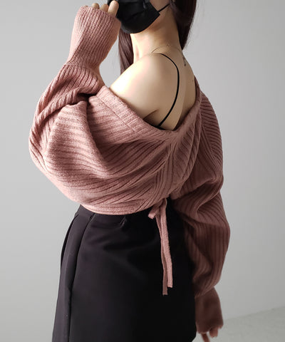 【 ９color 】２WAYリボンモヘアライクショートリブニットカーデ