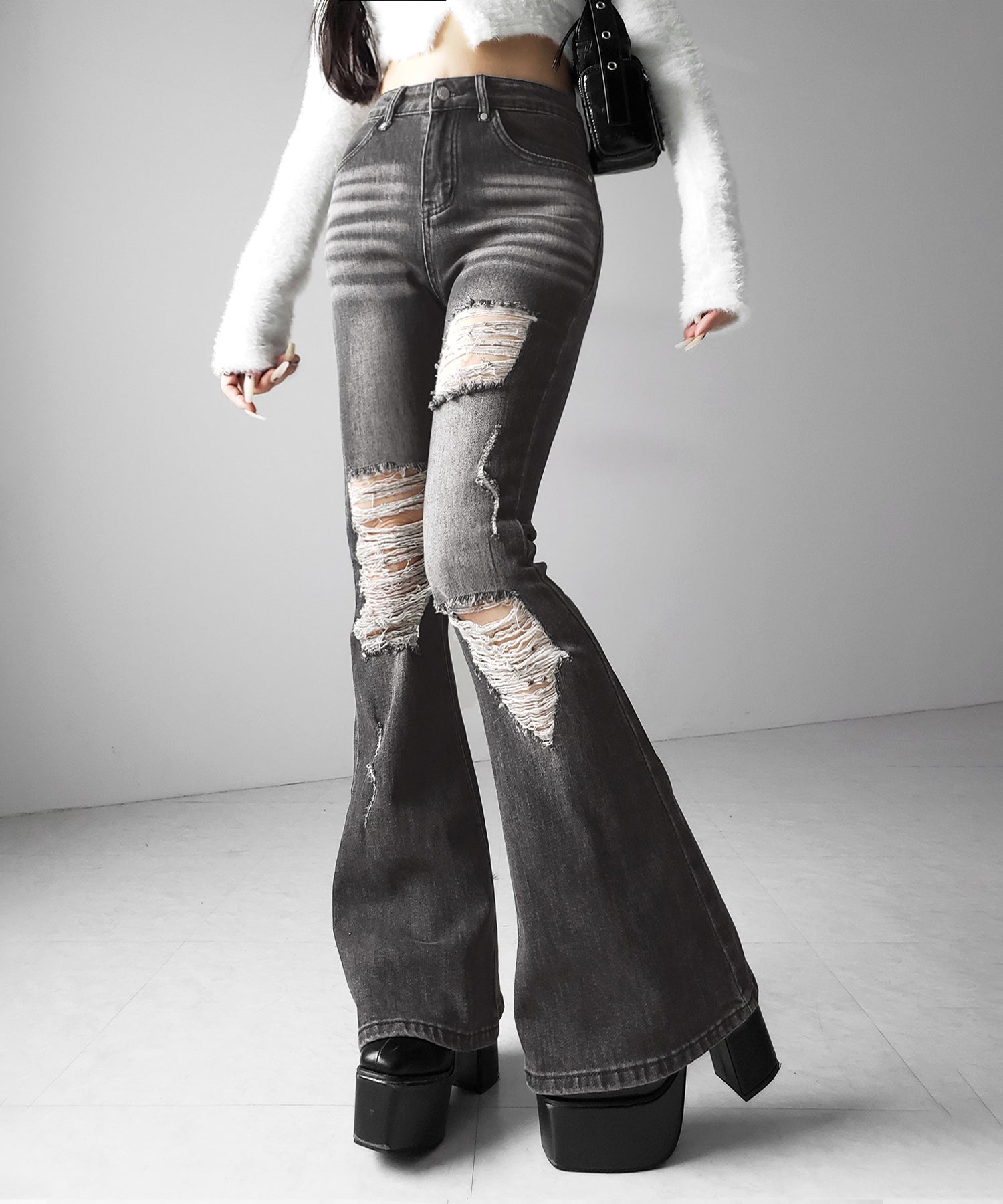 クラッシュダメージヴィンテージフレアデニム ／ crush damage vintage