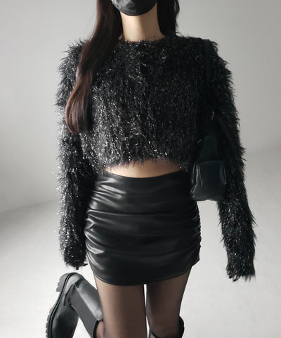 【 ２color 】ラメシャギーショートニットカーディガン ／ rame shaggy short knit cardigan