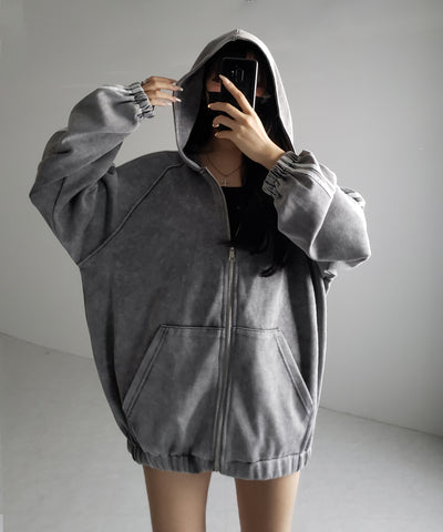 ピグメントヴィンテージ加工サイドラインジップアップパーカー ／ Pigment vintage side line zip-up hoodie