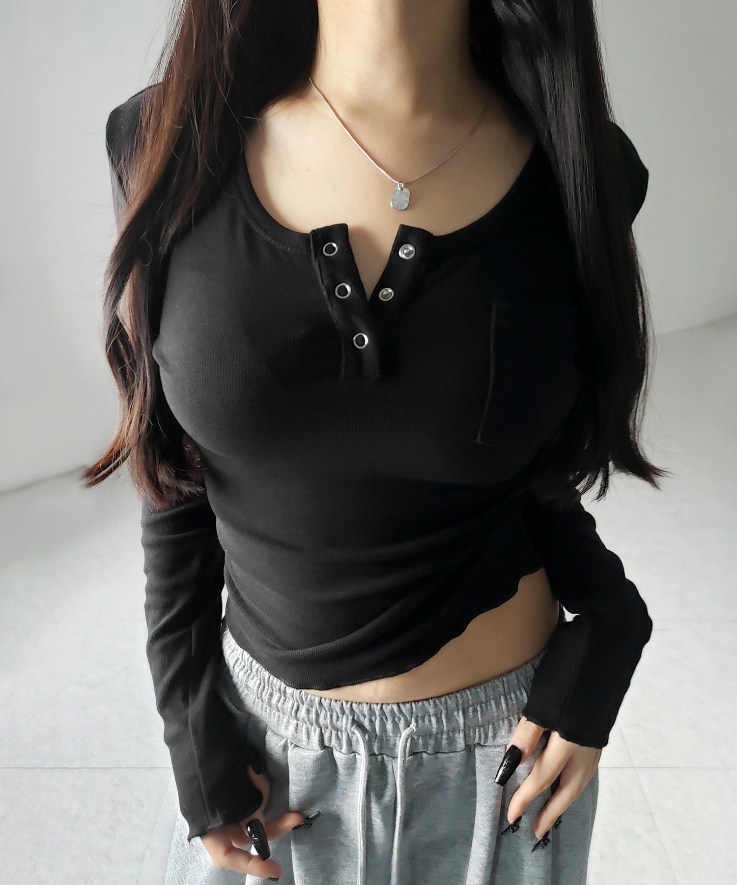 裏起毛ヘンリーネックスリムトップス ／ urakimo henry neck slim tops