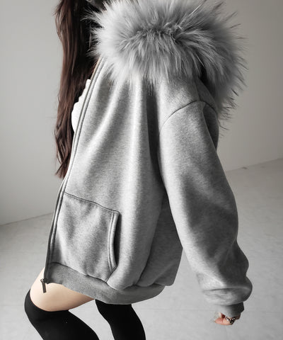 【 セットアップ 】裏起毛ファーフードオーバージップパーカー＆スウェットショートパンツ ／ Urakimo fur over zip hoodie ＆ sweat short pants SETUP