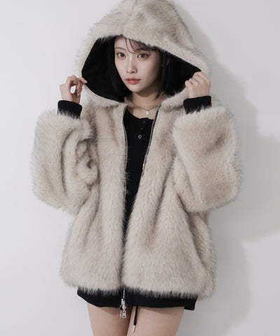 【 リバーシブル２WAY】ビッグフーディボリュームフェイクファーブルゾン ／ Reversible big hoodie volume fake fur blouson
