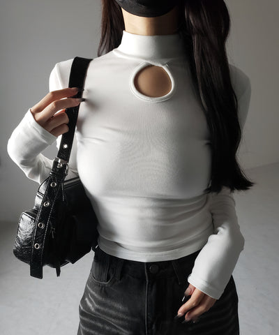 【 ３color 】裏起毛カットアウトプチハイネックトップス ／ urakimo cutout puchi highneck tops