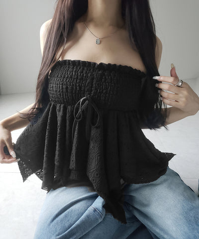 【 トップスとしても使える２WAY 】シャーリングリボンフリルビスチェミニスカート ／ shirring ribbon frill bustier mini skirt