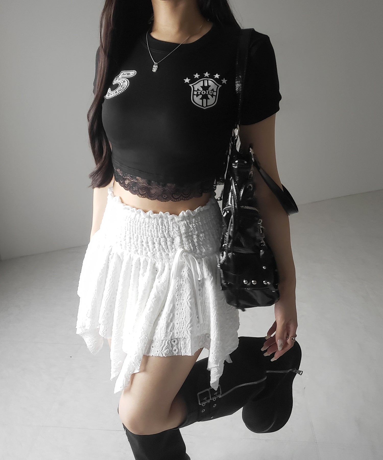 【 トップスとしても使える２WAY 】シャーリングリボンフリルビスチェミニスカート ／ shirring ribbon frill bustier mini skirt