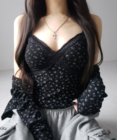 【 ２点セット 】小花柄レースキャミソール ＋ カーディガン SET ／ （ 2piece SET ）Floral lace camisole + cardigan SET