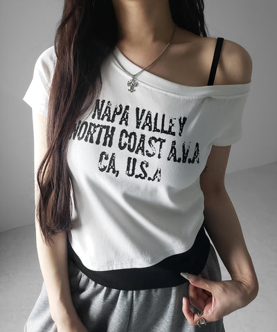 ヴィンテージロゴワンショルレイヤードＴシャツ ／ vintage logo one-shoulder layered T-shirt