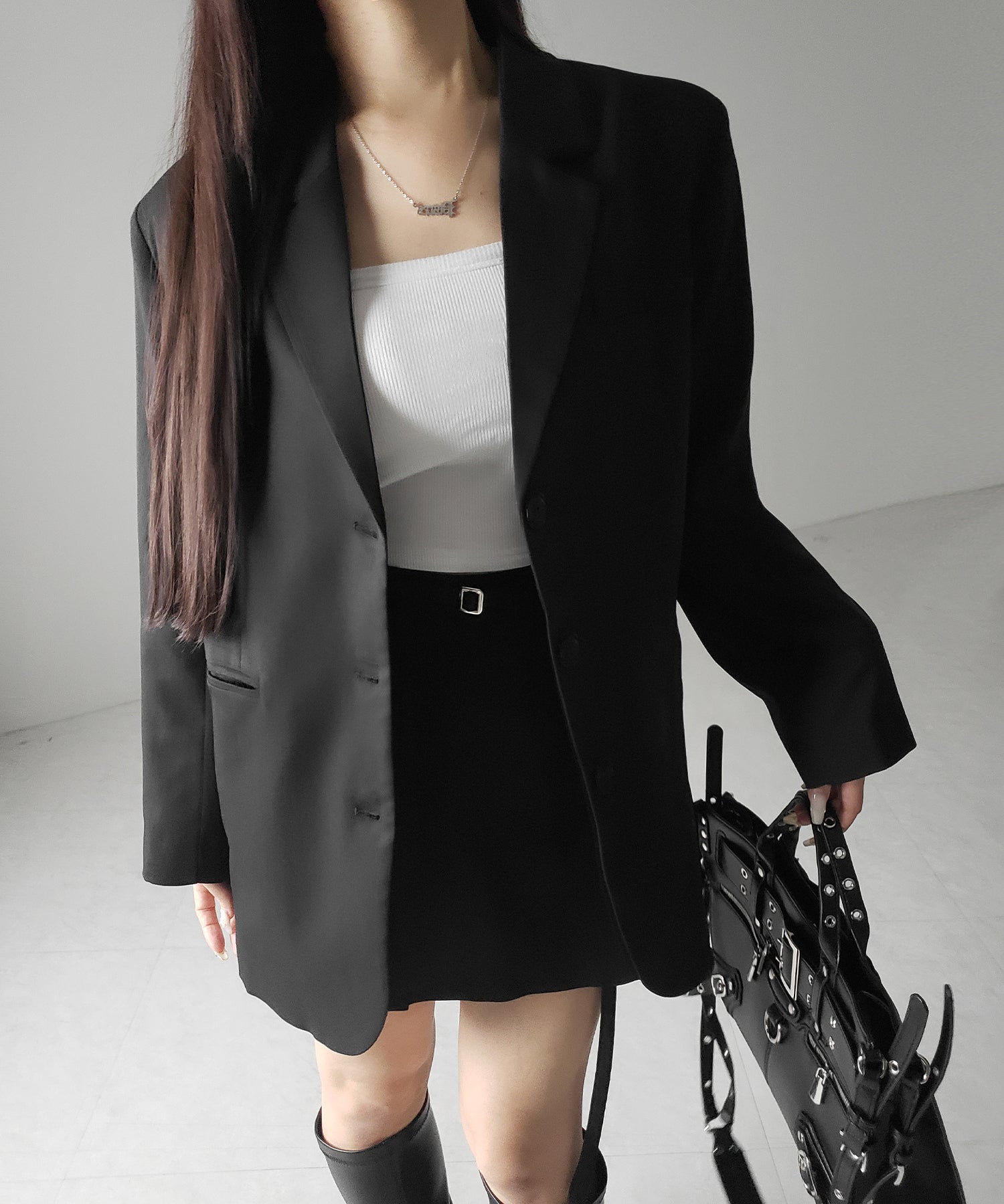 【 セットアップ 】オーバーサイズテーラードジャケット ＆ ハイウエストミニスカパン SET ／ oversize tailored jacket & high waist mini skirt pants SET