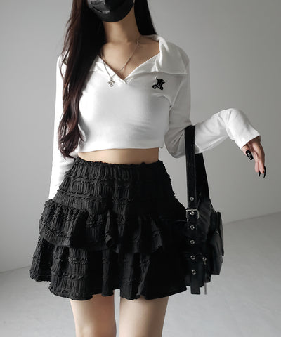 【 ２color ／インパン裏地付 】ティアードフリルミニスカート ／ tiered frill mini skirt
