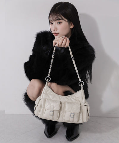 【 ２WAY 】アウトポケットキルティングチェーンショルダーバッグ ／ 2WAY out pocket quilting chain shoulder bag