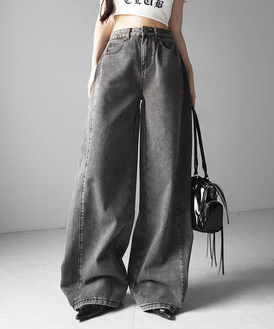 ヴィンテージライクウォッシュカーブワイドデニム ／ vintage like wash curve wide denim