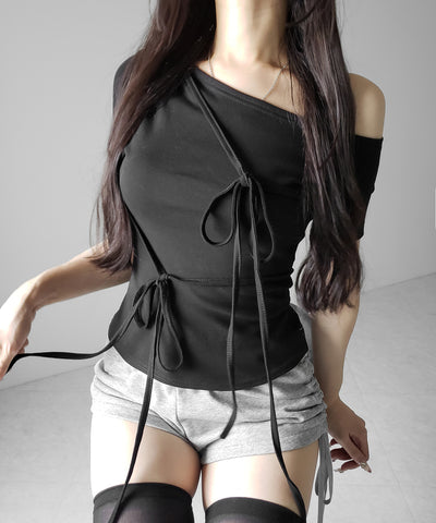 ストリングリボンスリムフィットTシャツ ／ string ribbon slim fit T-shirts