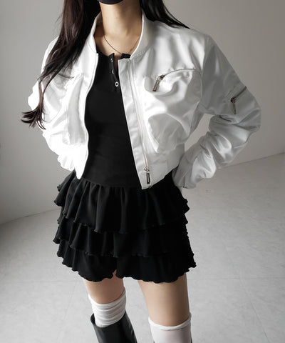 【 ３color 】３段フリルカットソーミニスカパン ／ 3 frill cutsew mini skirt pants