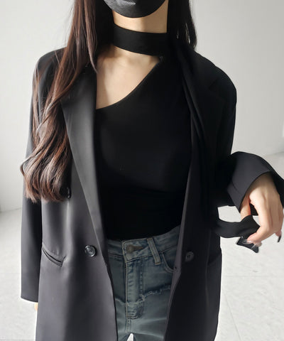 【 ３color ／ カップ付 】チョーカータイアシンメトリーワンショルキャミソール ／ choker tie asymmetry one-shoulder camisole