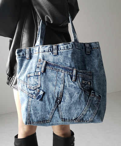 【 ２color 】ヴィンテージドッキングウォッシュデニムバッグ ／ vintage docking washed denim bag