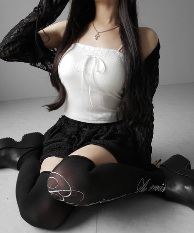 フロントリボンレースショートキャミソール ／ front ribbon lace short camisole