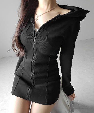 フーディジップアップスリムラインミニワンピース ／ Hoodie zip up slimline mini onepiece