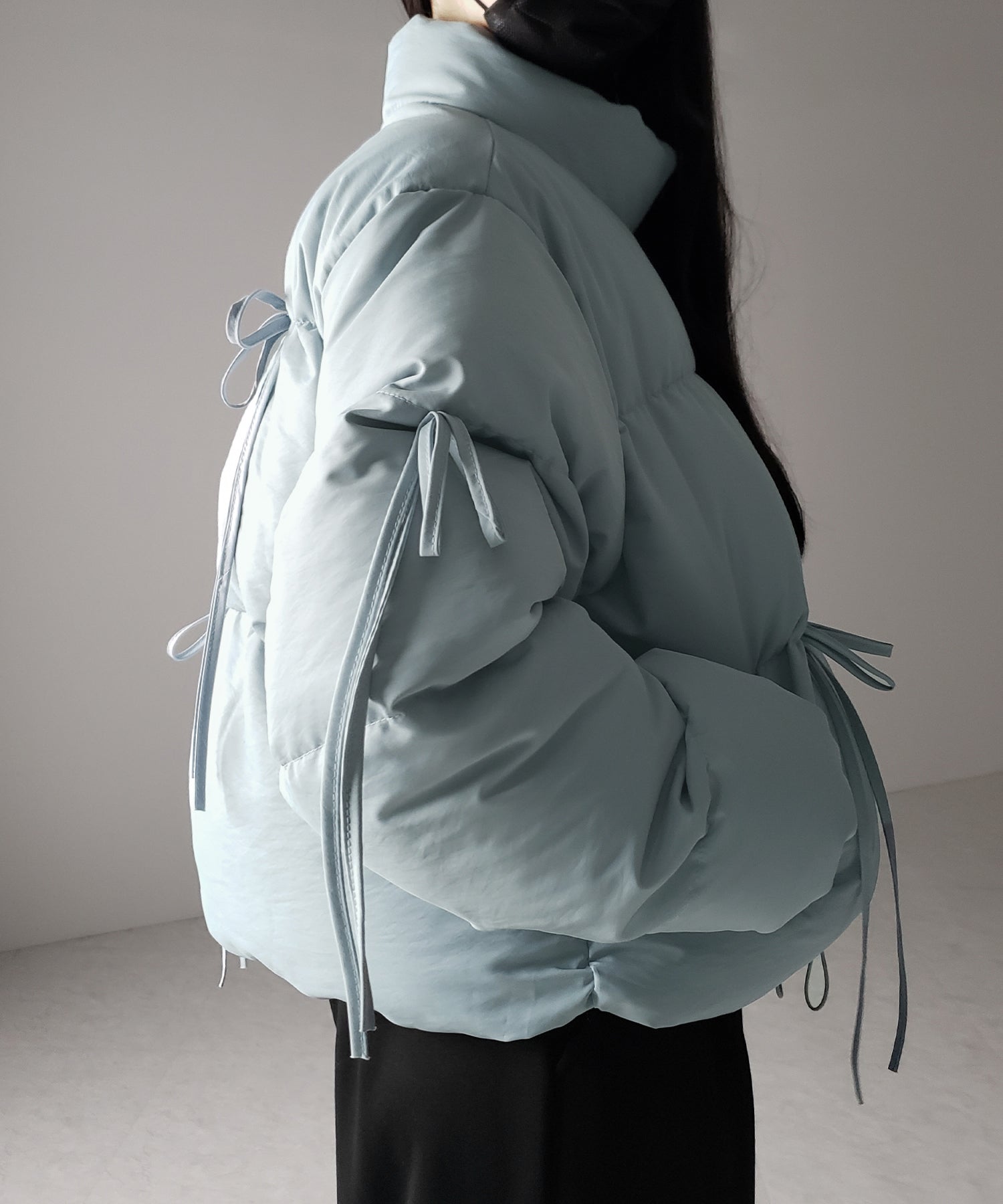 【 選べる３色展開 ／ 裾絞り可能２WAY 】ストラップリボンショートパフダウンジャケット ／ strap ribbon short puff down jacket