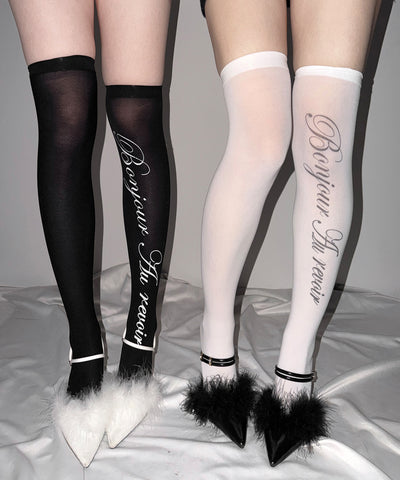 【 選べる３柄アソート 】レタリングロゴシアーニーハイソックス ／ lettering logo sheer knee high socks