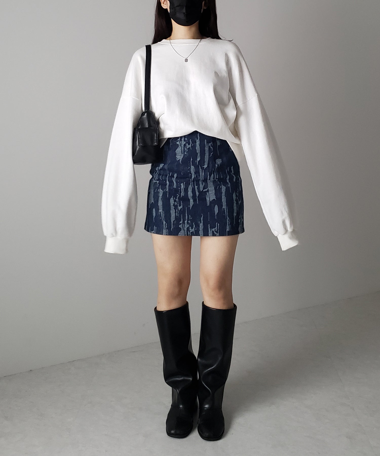 2color 】ジャガードダメージデニムミニスカート ／ Jacquard damage  