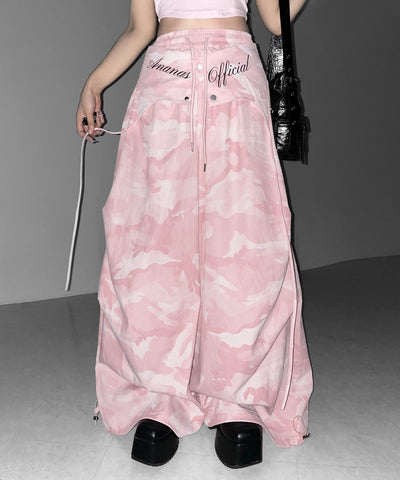ロゴガーターカモフラタックワイドパンツ ／ logo garter camouflage tuck wide pants
