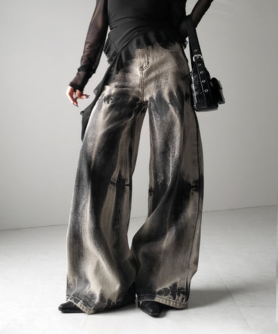 【 ４size 】ヴィンテージタイダイブリーチワイドデニム ／ vintage bleached tie-dye wide denim