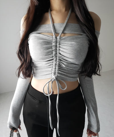 裏起毛カットアウトシャーリングぴちカットソートップス ／ urakimo cutout shirring pichi cutsew tops