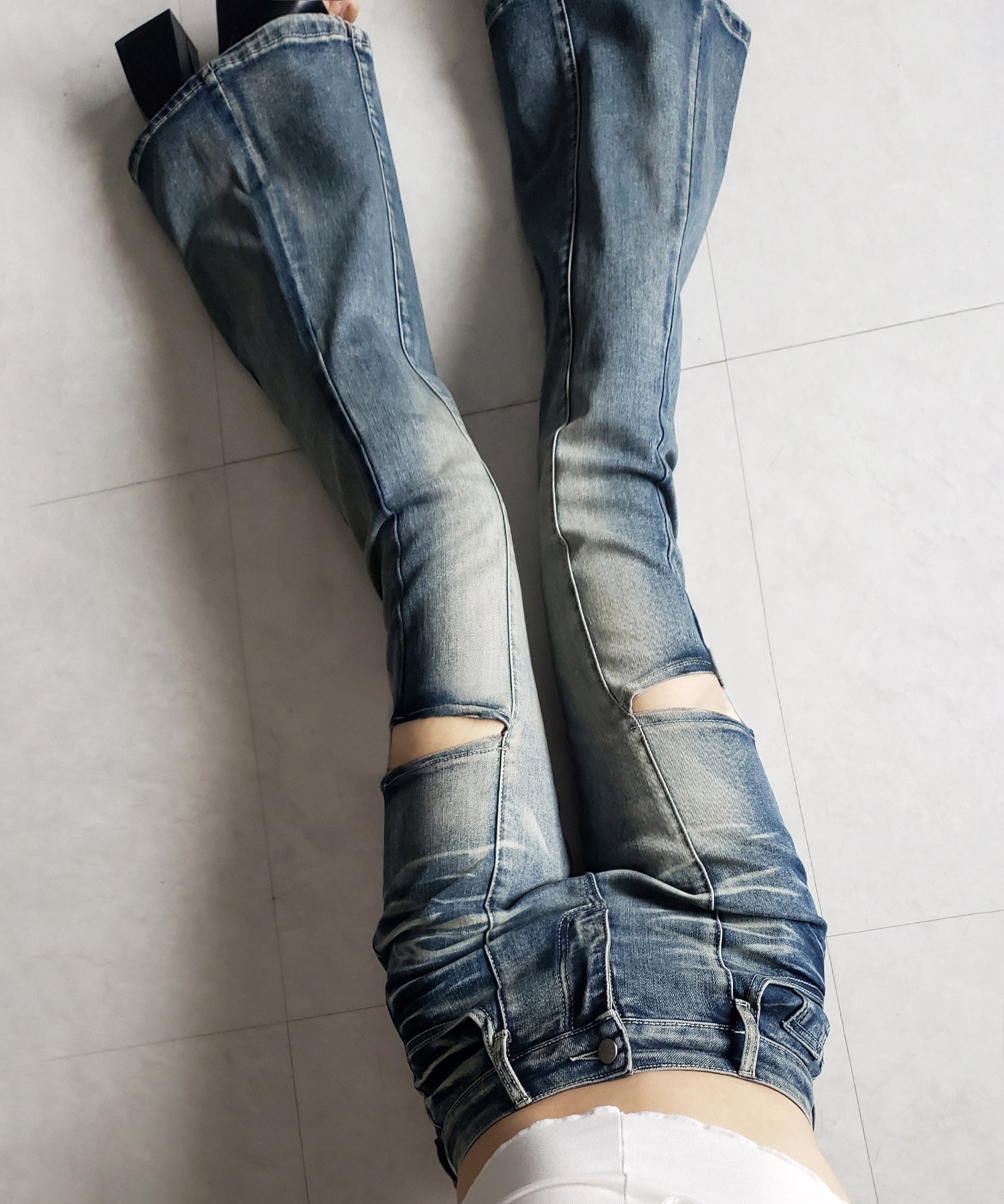 【 ２color ／ ３size 】カットアウトヴィンテージストレッチフレアデニム ／ cutout vintage stretch flare denim