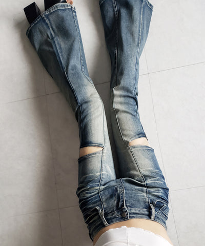 【 ２color ／ ３size 】カットアウトヴィンテージストレッチフレアデニム ／ cutout vintage stretch flare denim