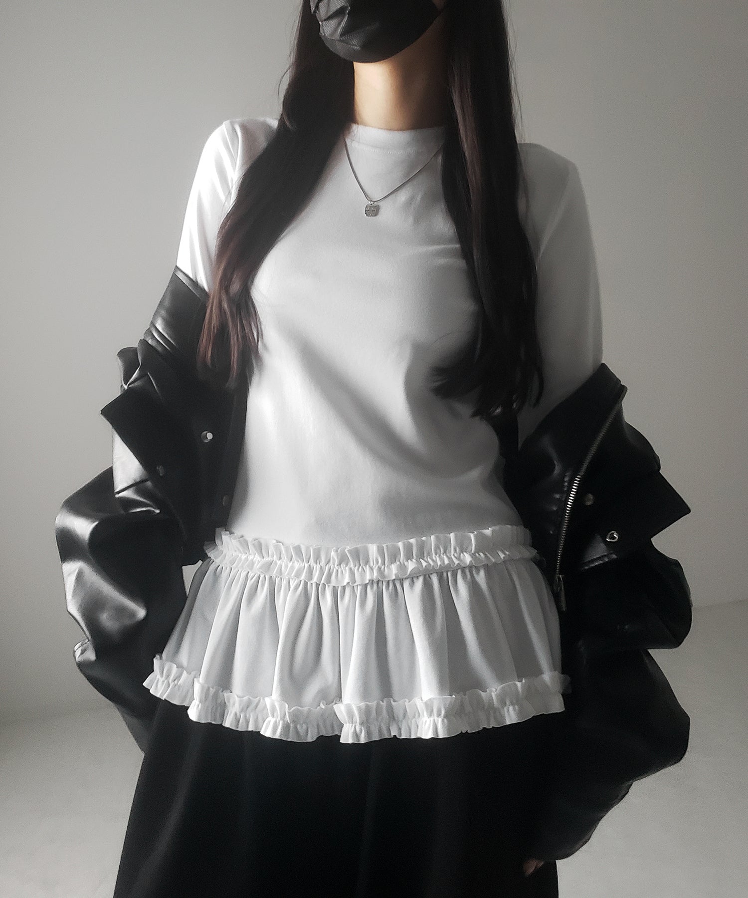【 ３color 】裾フリルレイヤード長袖トップス ／ hem frill layered long sleeve tops