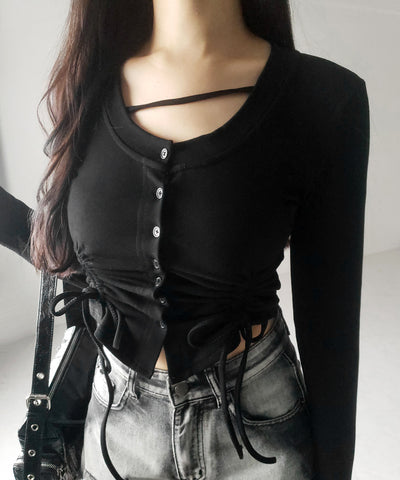 【 ２color ／ 裏起毛 】ナナメストラップダブルシャーリングリボントップス ／ naname strap double shirring ribbon tops