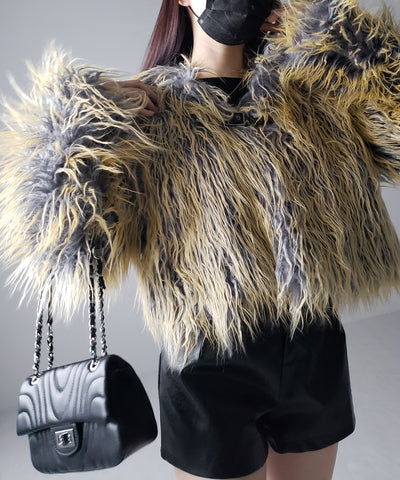 【 ２color 】グラデーションシャギーファーモンスターボリュームコート／ gradation shaggy fur monster volume coat
