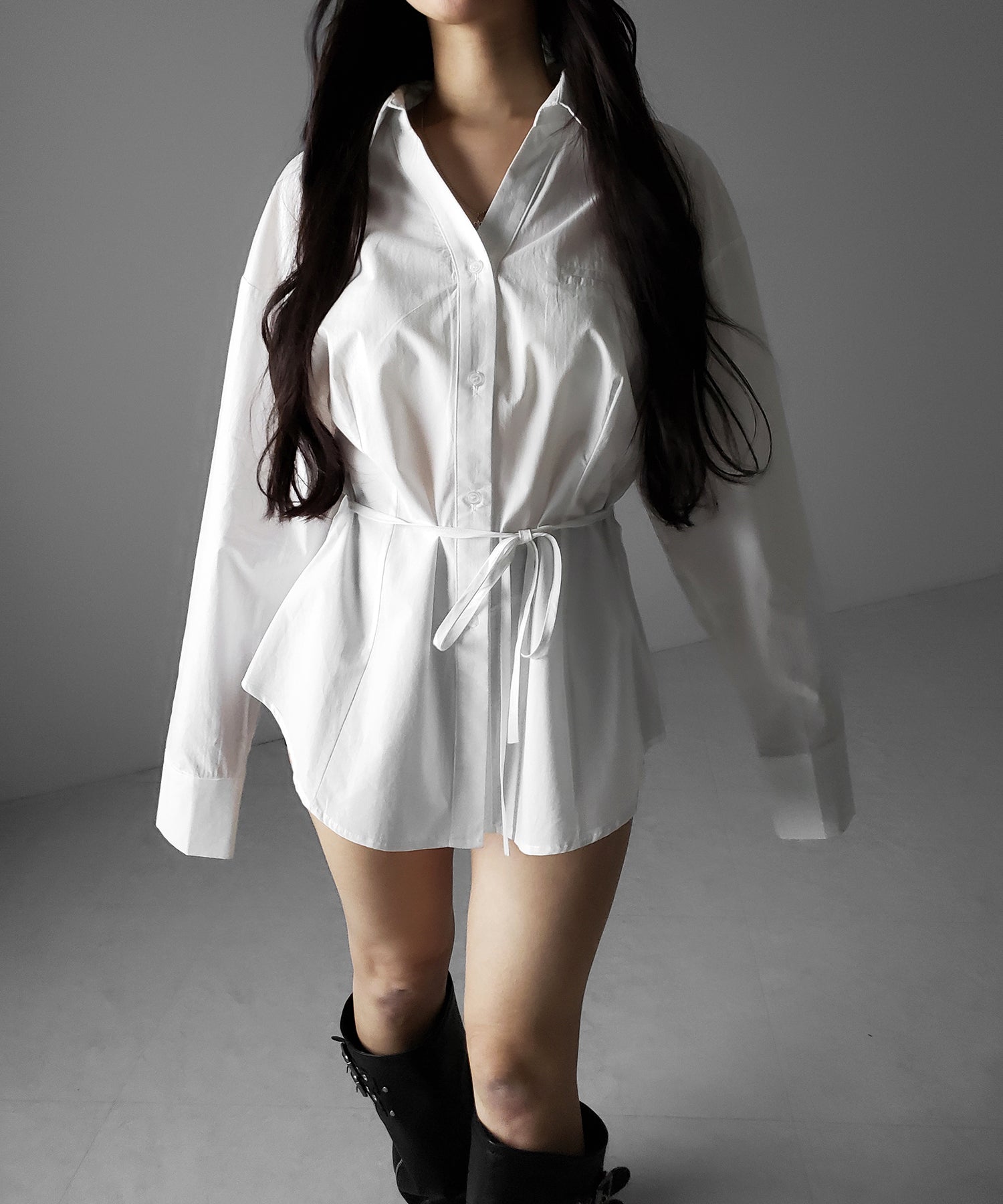 ストラップリボンレディフレアシャツ ／ strap ribbon lady flare shirts