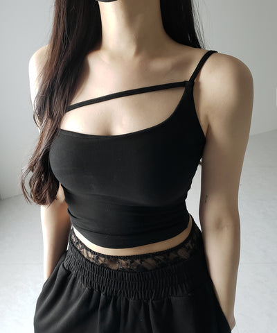 【 ３color ／ カップ付 】ラインストラップワンショルキャミソール ／ line strap one shoulder camisole