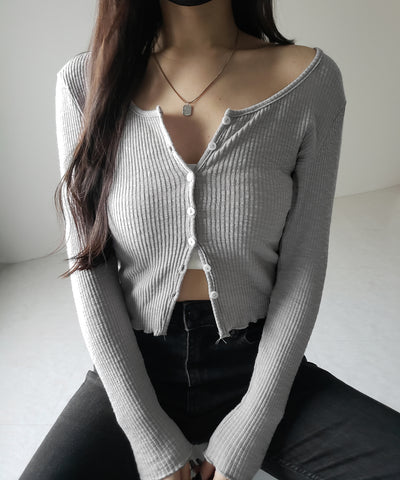 【 ２点セット 】レイヤードレースシアーリブカットソーカーディガン ／ layered lace sheer rib cut and sew cardigan