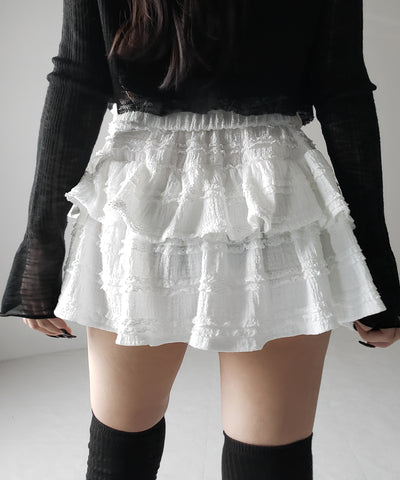 【 ２color ／インパン裏地付 】ティアードフリルミニスカート ／ tiered frill mini skirt