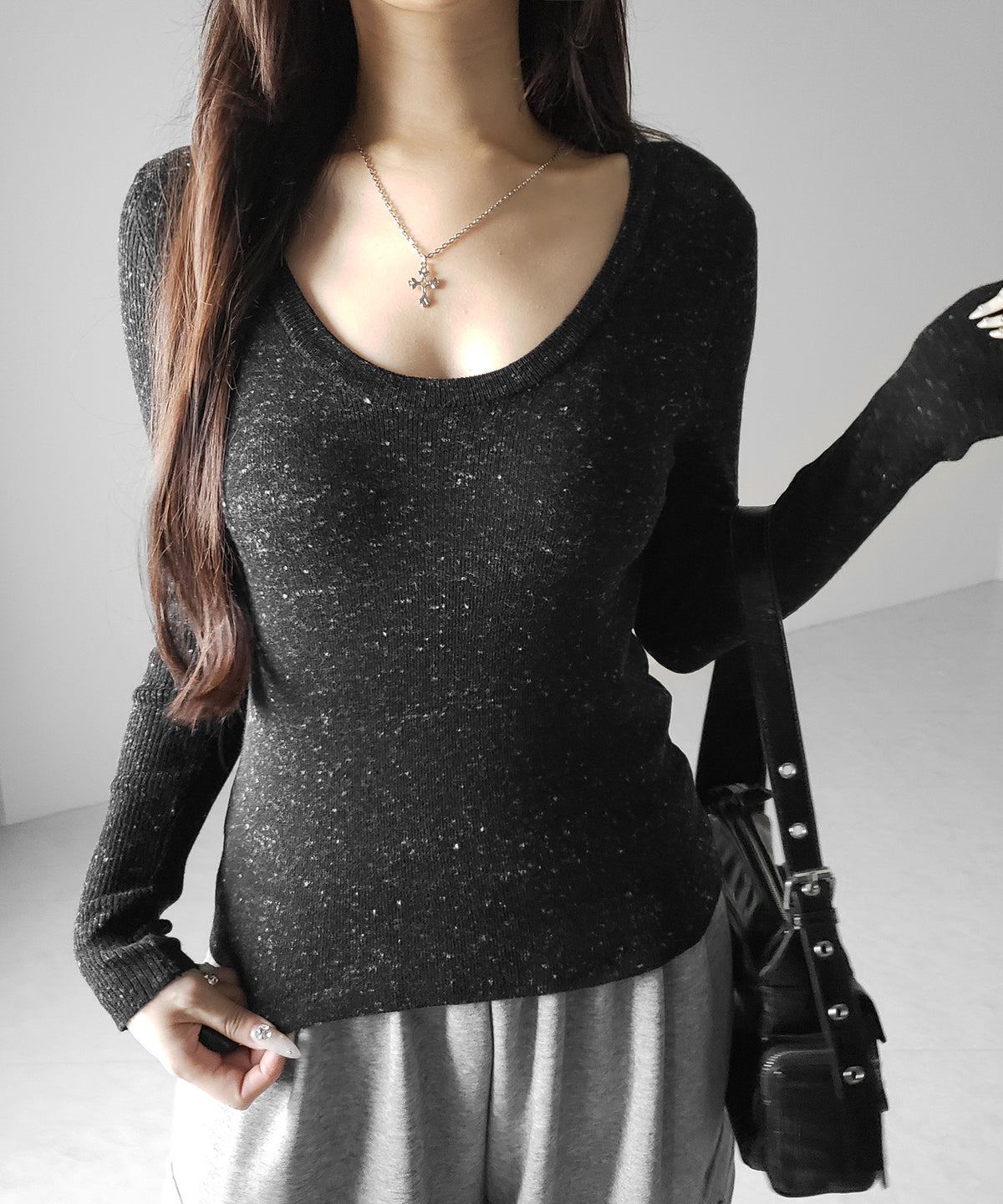 メランジネップルーズニットトップス ／ melange nep loose knit tops