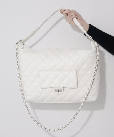 【 ショルダーストラップ付き２WAY 】キルティングスクエアトートショルダーバッグ / quilted square tote shoulder bag