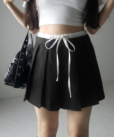 【 ２color 】レイヤードプリーツミニスカパン ／ layered pleated mini skirt pants