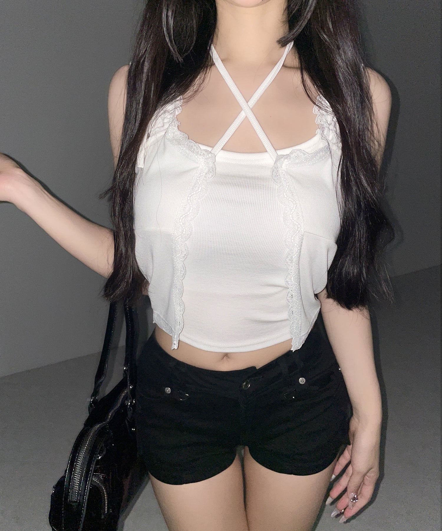 フロントリボンレイヤードリブキャミタンク ／ front ribbon layered lib camisole tank