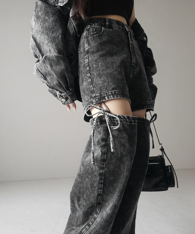 【 セットアップ着用可能 】２WAYヴィンテージケミカルブリーチカットアウトリボンデニム ／ 2WAY vintage chemical bleach cutout ribbon denim