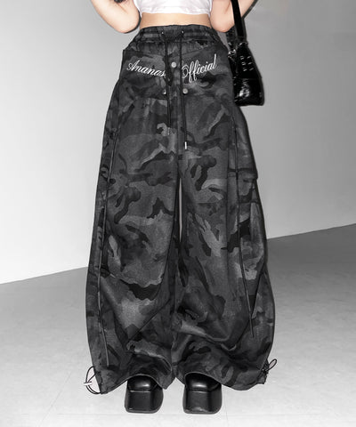 ロゴガーターカモフラタックワイドパンツ ／ logo garter camouflage tuck wide pants