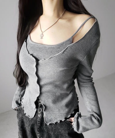 レイヤード風メロースリムニットカーディガン ／ layered mellow slim knit cardigan