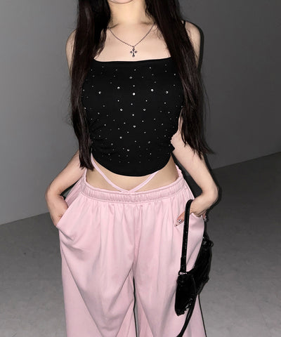 ラインストーンスクエアネックスリムキャミソール ／ Rhinestone square neck slim camisole