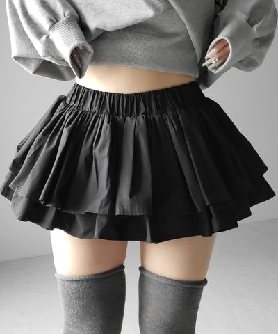 【 インパン裏地付 】ボリュームフレアコットンミニスカート ／ volume flare cotton mini skirt
