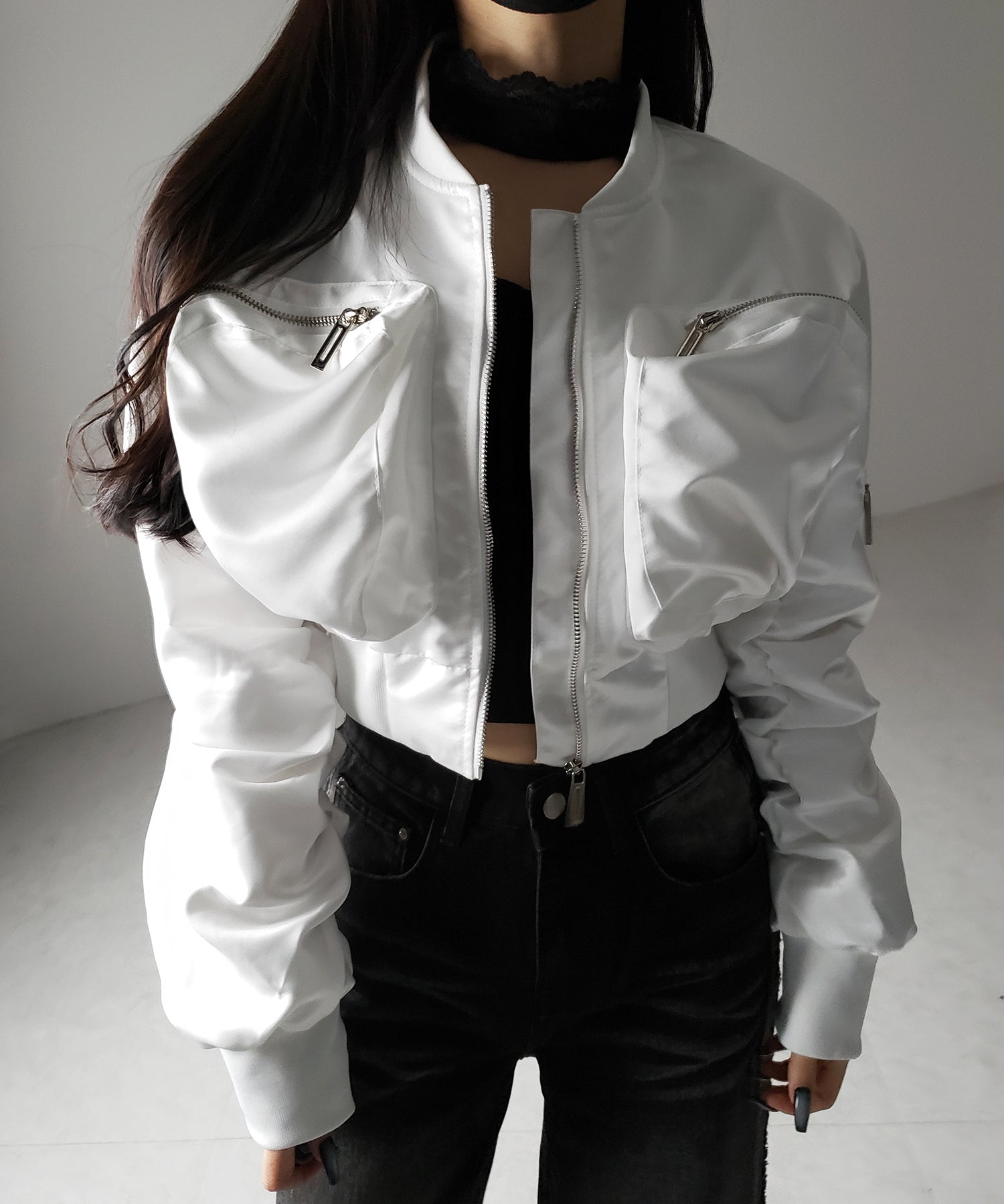 【 ２color 】アウトポケットジップアップショートブルゾン ／ out pocket zip up short blouson
