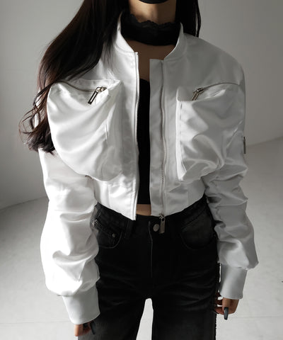 【 ２color 】アウトポケットジップアップショートブルゾン ／ out pocket zip up short blouson
