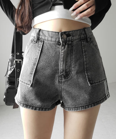 【 ２color 】サイドラインハイウエストデニムショートパンツ ／ sideline highwaist denim short pants